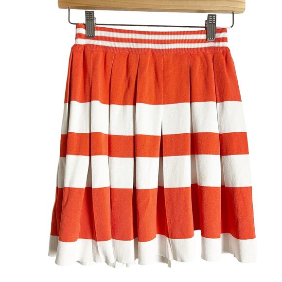 Romeo + Juliet Orange White Striped Pleated Skirt Puff Sleeve Top Co-Ord Set S - Picture 3 of 14